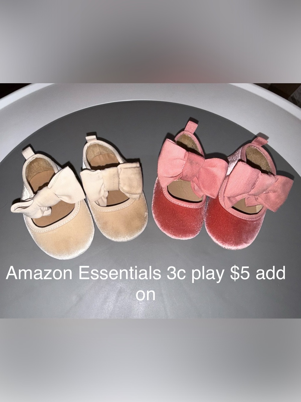 Amazon Essentials Velvet Bow Mary Jane Shoes in Beige and Pink